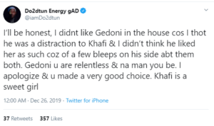 OAP Dotun, Tacha, Nina and more react after Khafi announced her engagement to Gedoni