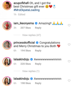 OAP Dotun, Tacha, Nina and more react after Khafi announced her engagement to Gedoni