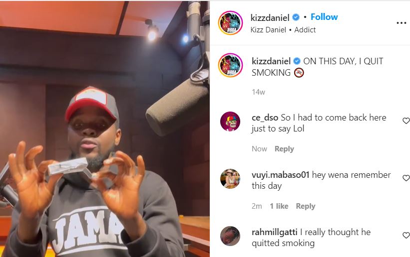 “It’s not easy,” – Singer Kizz Daniel says as he resumes smoking three months after he publicly quit (Video) “It’s not easy,” – Singer Kizz Daniel says as he resumes smoking three months after he publicly quit (Video)